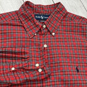 Polo Ralph Lauren‎ Men  17-36/37 Button Down Long Sleeve Red Plaid Cotton Shirts